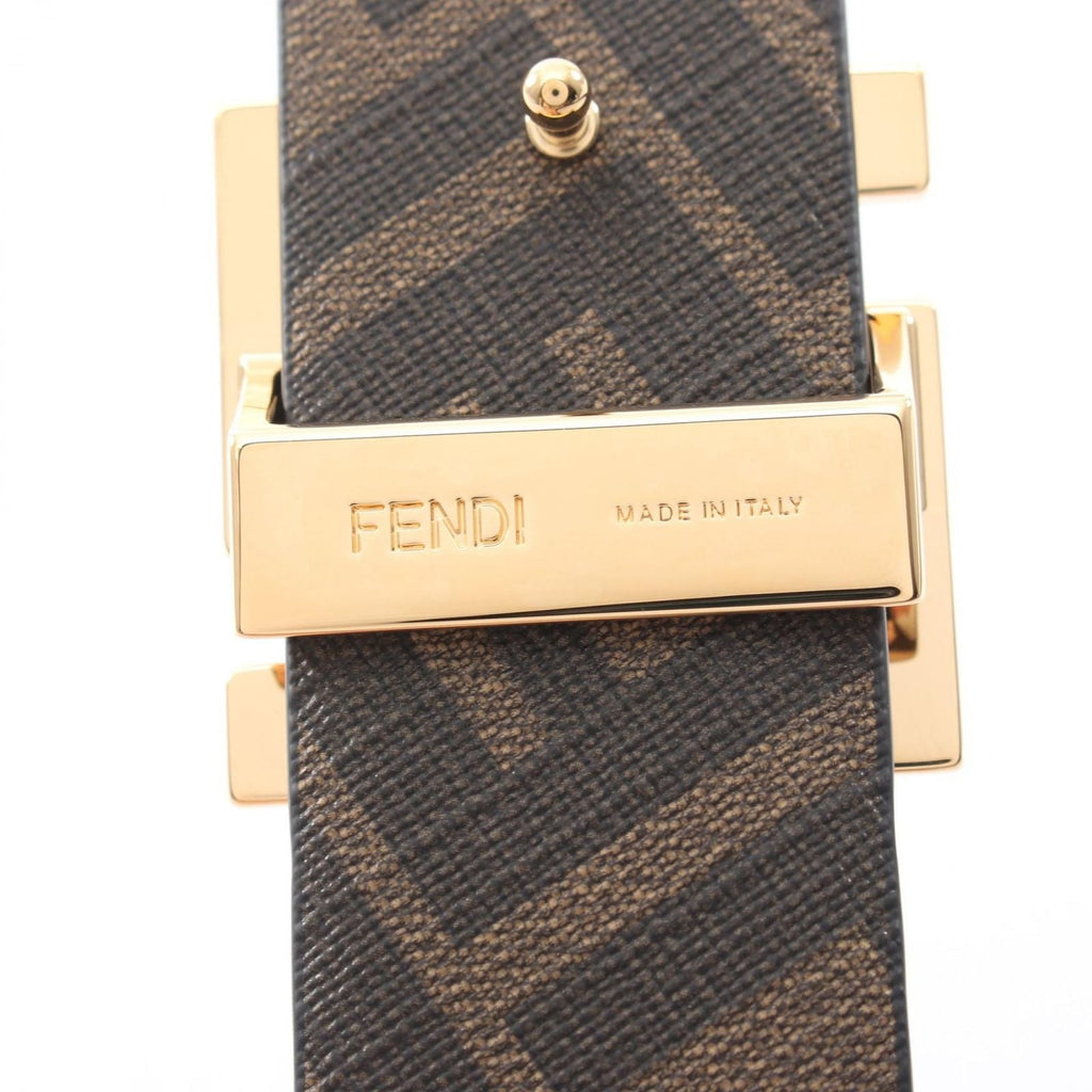 Fendi Belt Round FF Zucca Reversible Black Brown Leather