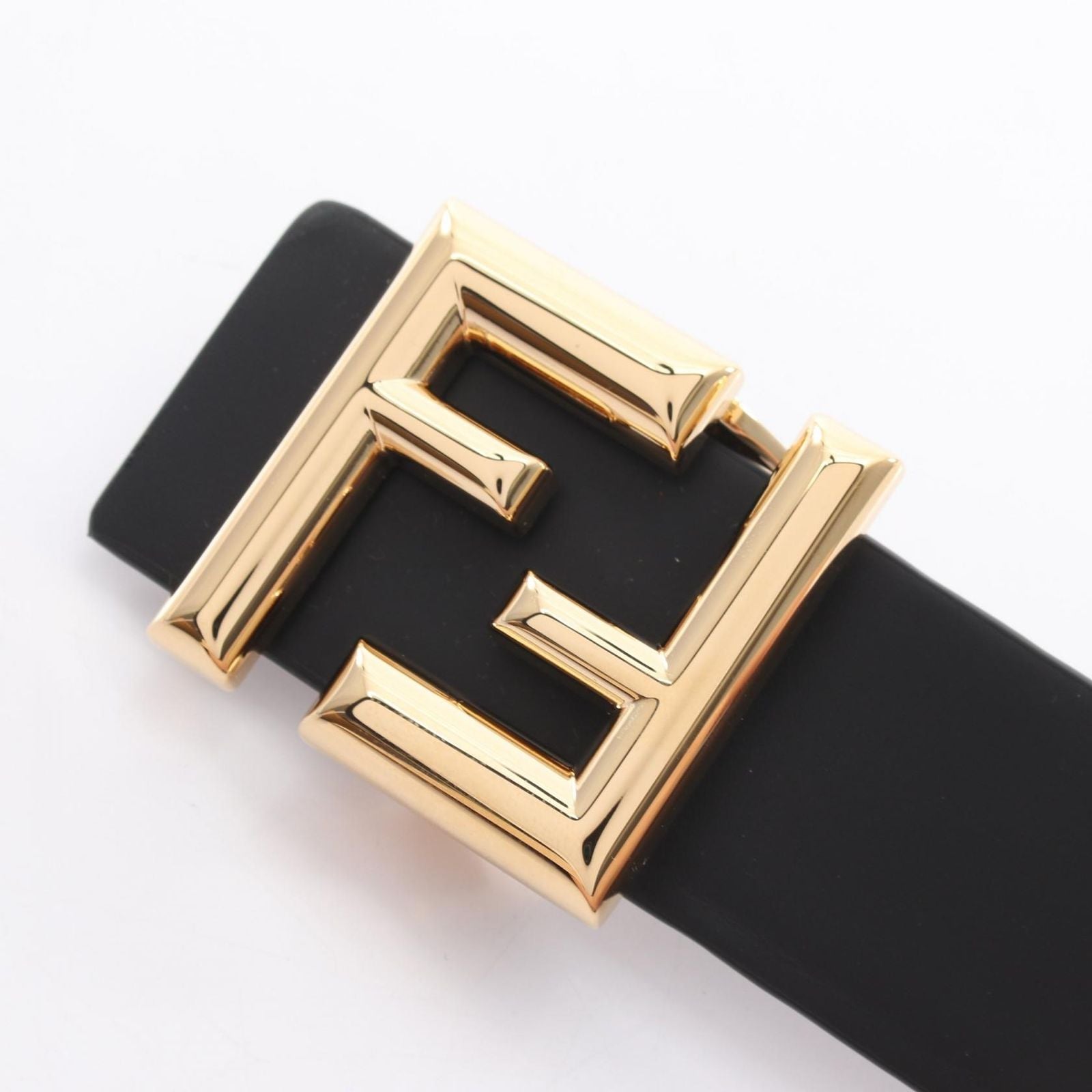 Fendi Belt Round FF Zucca Reversible Black Brown Leather