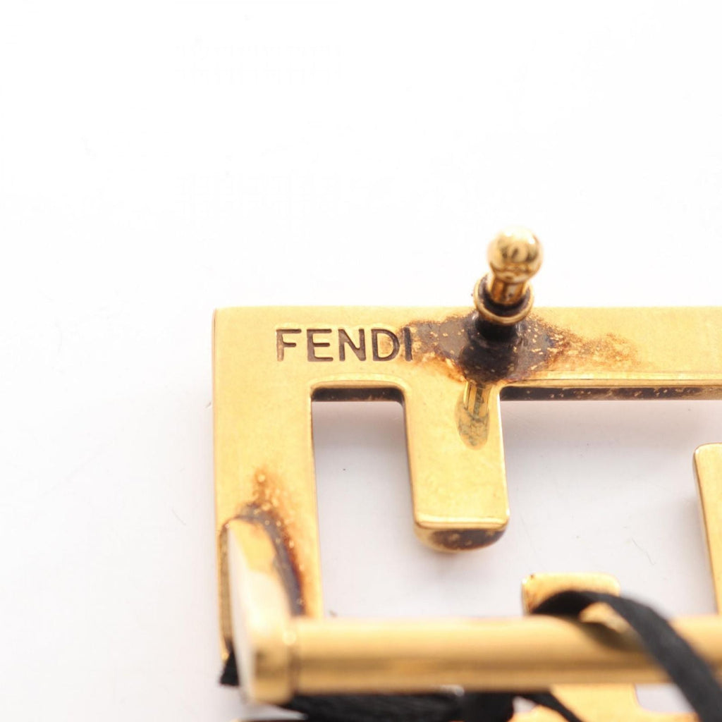 Fendi Belt FF Logo Buckle Gold Reversible Black Brown Canvas Leather