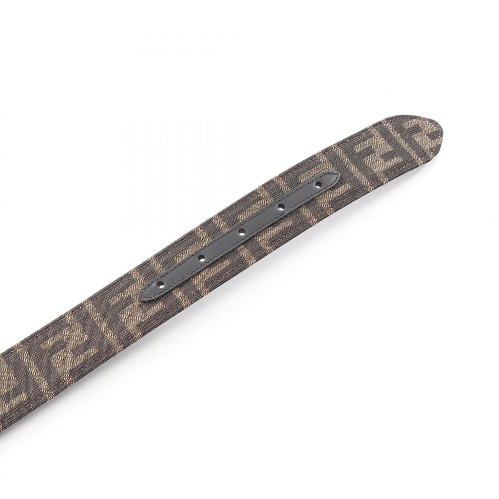Fendi Belt FF Logo Buckle Gold Reversible Black Brown Canvas Leather