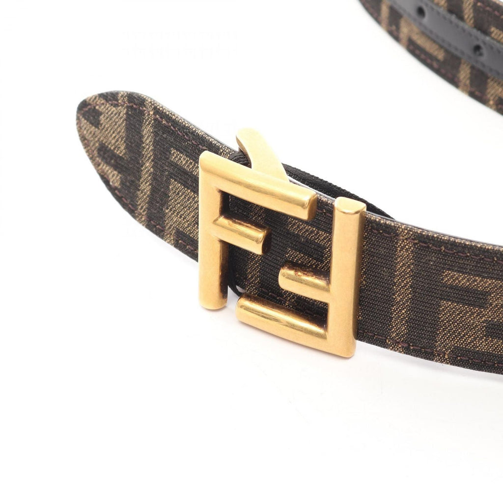 Fendi Belt FF Logo Buckle Gold Reversible Black Brown Canvas Leather