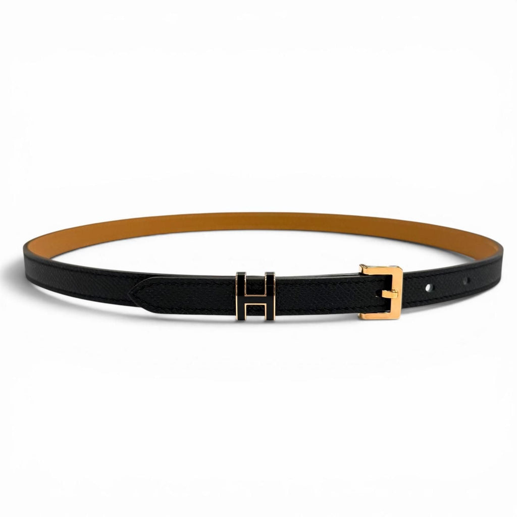 Hermes Pop 15 Black Veau Epsom Golden Rose Belt 75