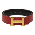 Hermes Constance Belt Buckle Reversible Vintage 65 Red Black Gold Leather