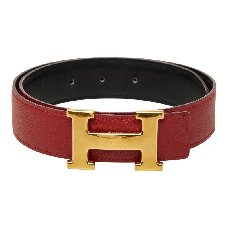 Hermes Constance Belt Buckle Reversible Vintage 65 Red Black Gold Leather
