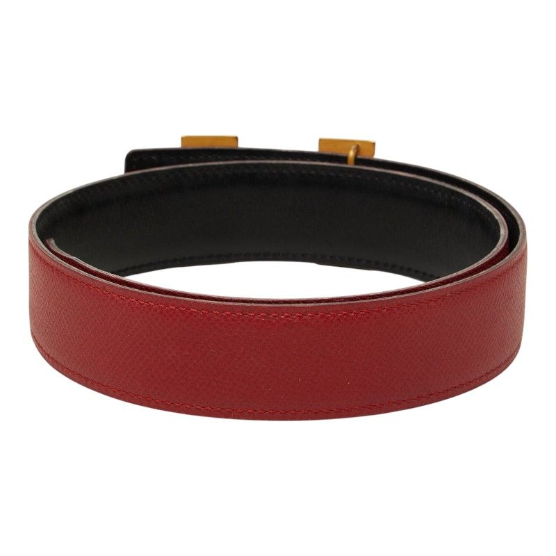 Hermes Constance Belt Buckle Reversible Vintage 65 Red Black Gold Leather