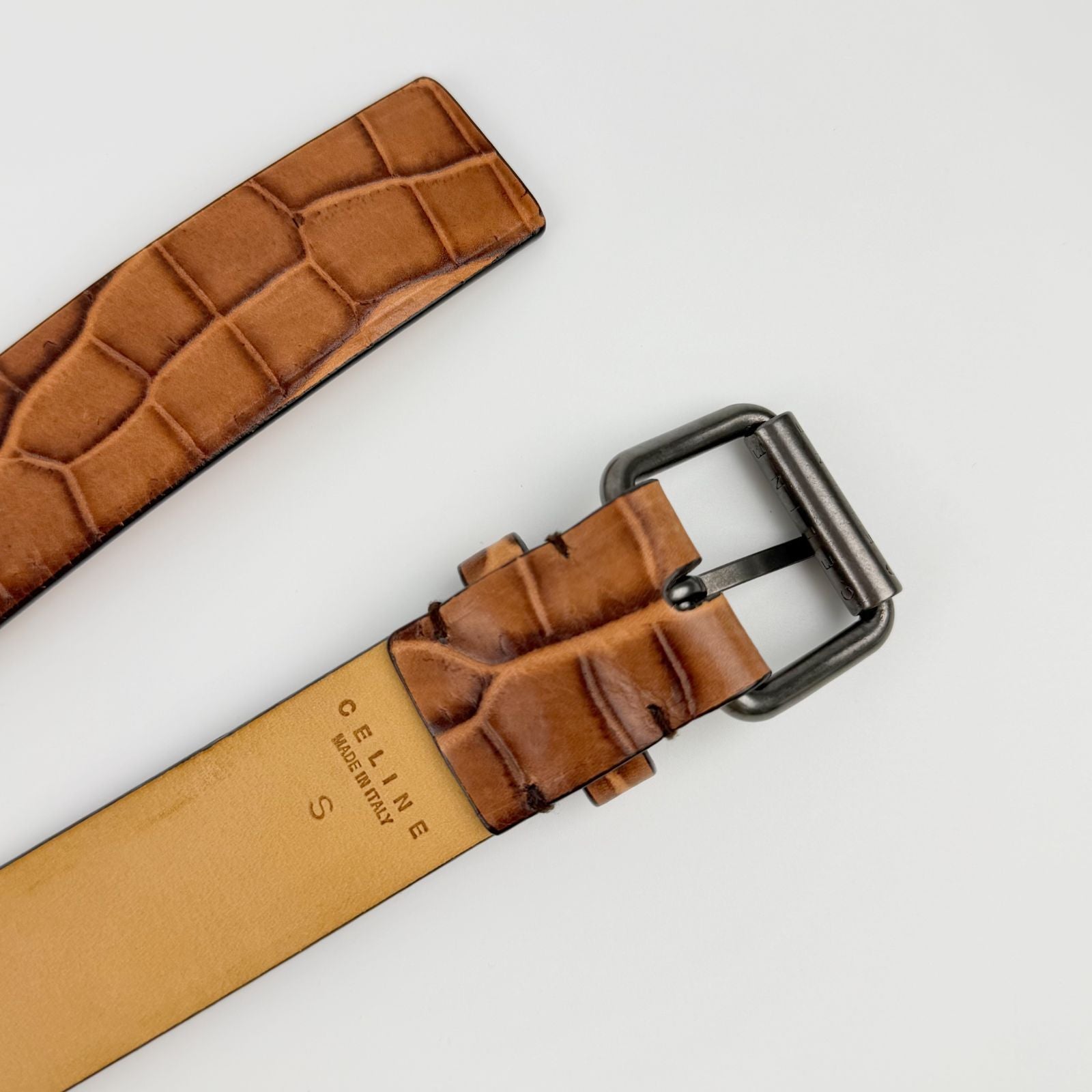 Celine Belt Leather Brown Silver Vintage