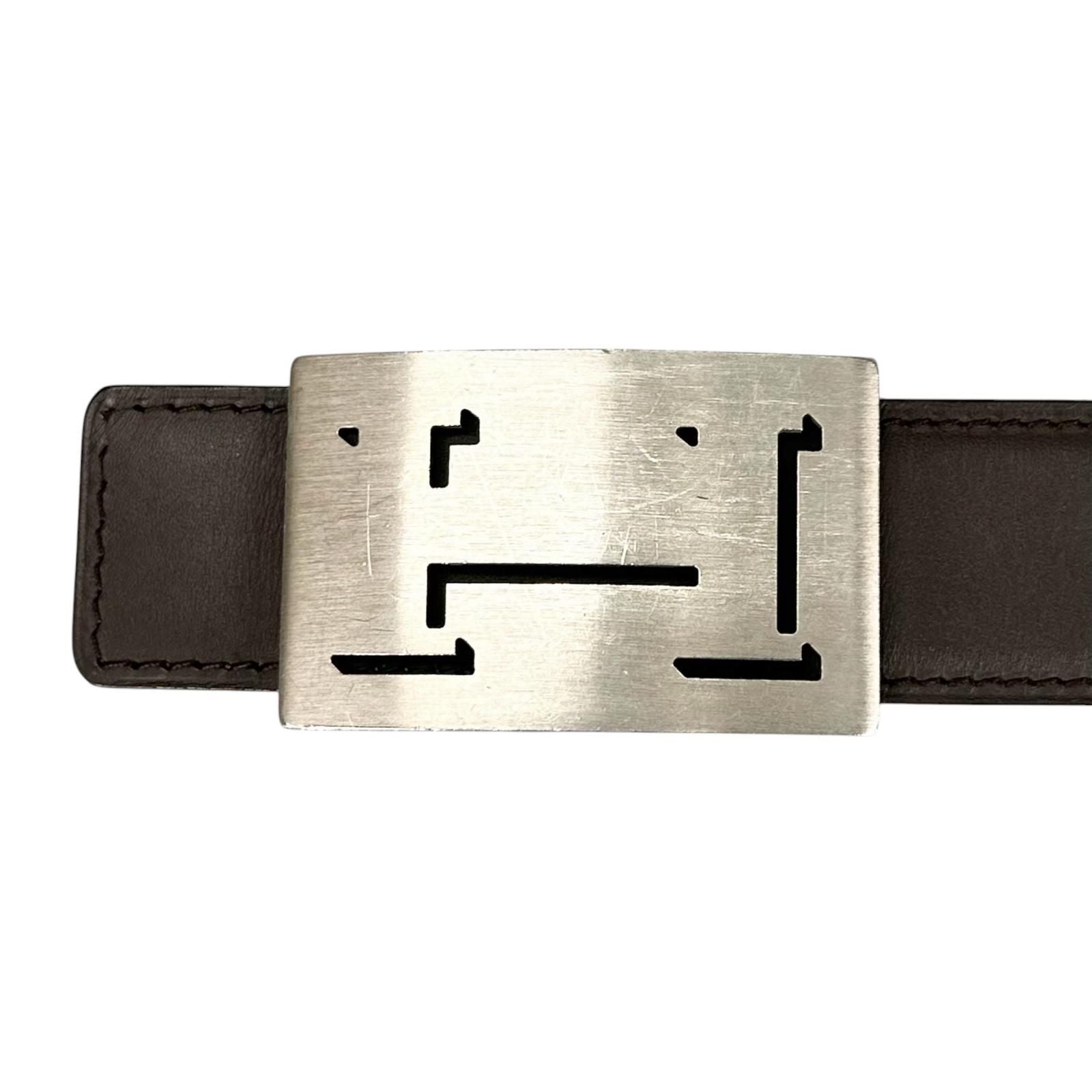 Hermes Belt Lucky Metal Leather Orange Dark Brown Silver