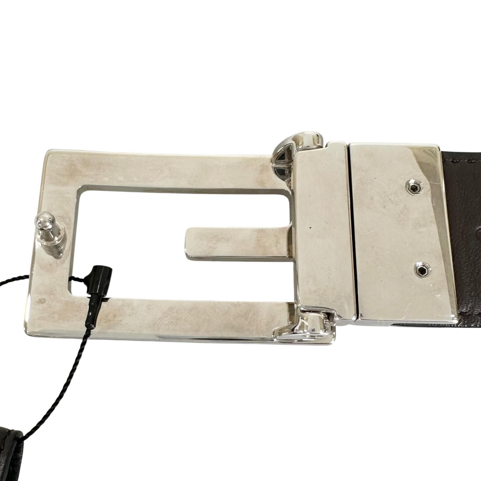 Gucci Square Leather Brown Black Belt Silver