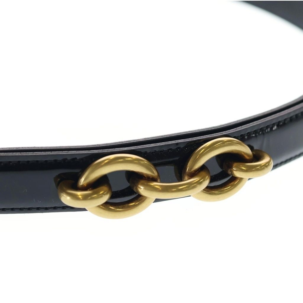 Saint Laurent Paris Maillon Leather Belt Black Patent Gold