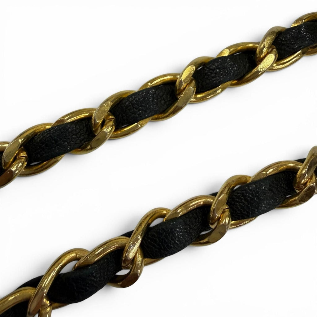 Chanel Vintage CC Logo Chain Leather Ribbon Belt Black Gold