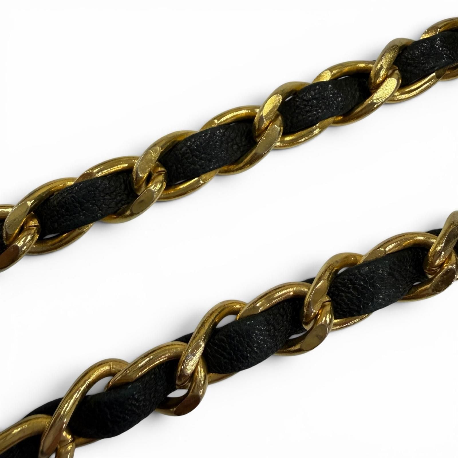 Chanel Vintage CC Logo Chain Leather Ribbon Belt Black Gold