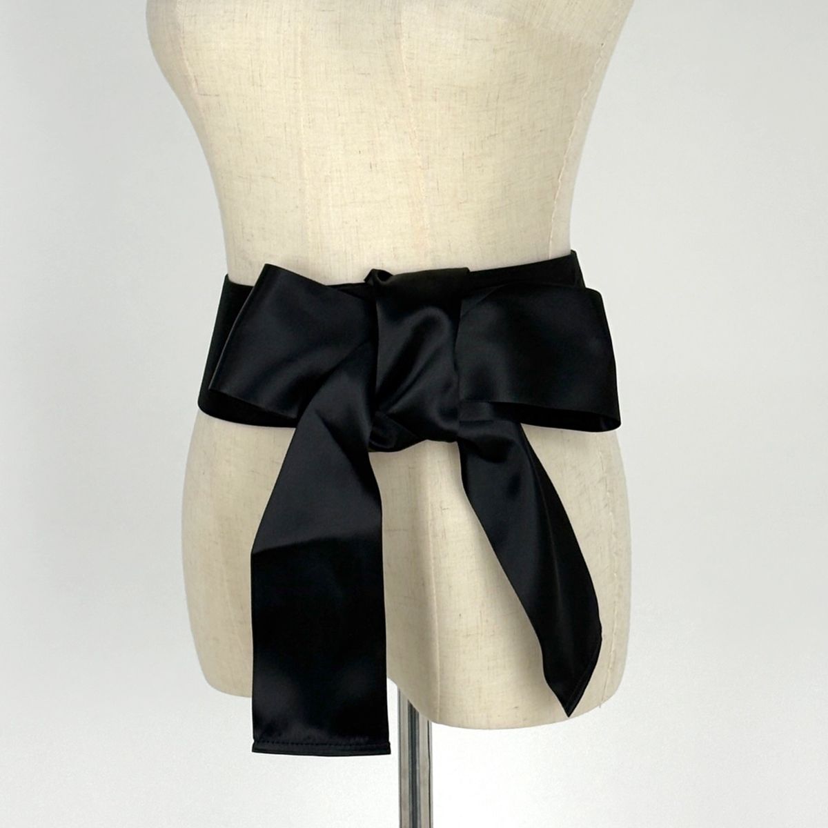 Chanel CC Logo Belt Ribbon Sash Fabric Leather Black