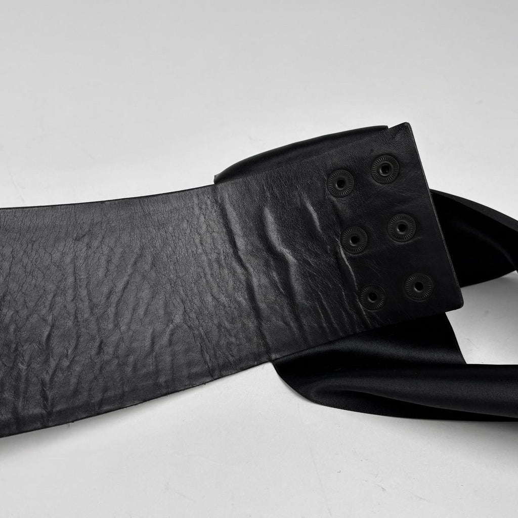 Chanel CC Logo Belt Ribbon Sash Fabric Leather Black
