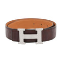 Hermes Belt Constance Dark Brown Matte Silver Porosus Leather 60