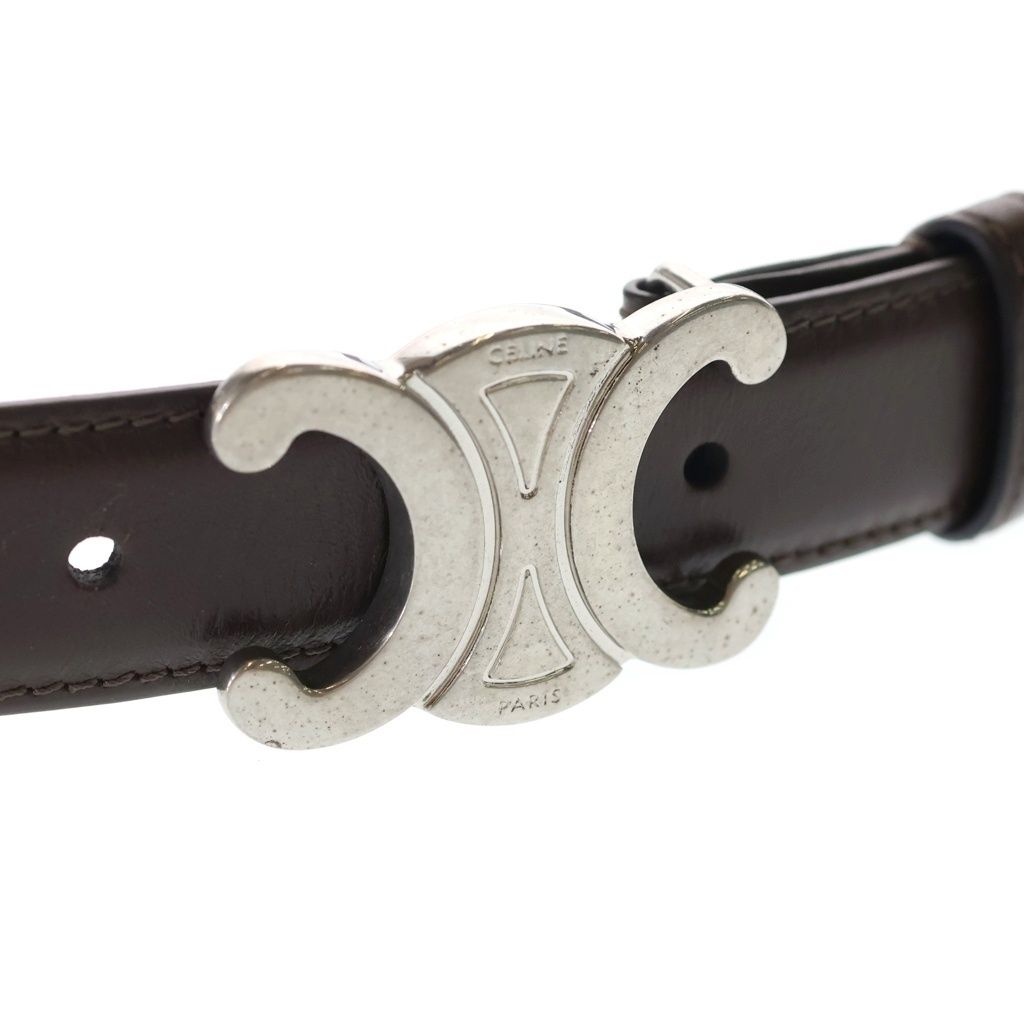 Celine Triomphe Buckle Leather Belt Silver Brown