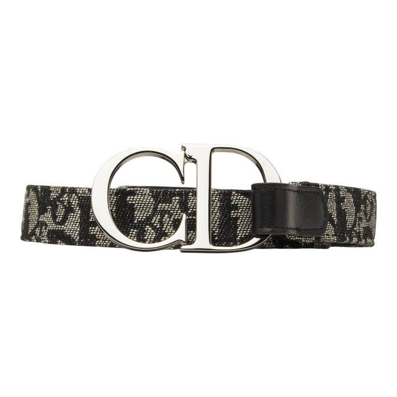 Dior Trotter CD Logo Buckle 70 Black White Canvas Leather Belt
