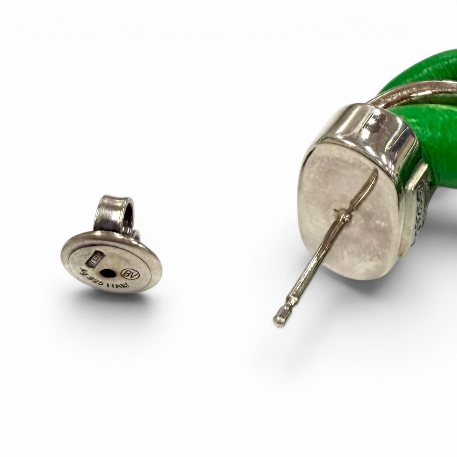 Bottega Veneta 925 Leather Twist Earrings Green Silver
