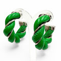 Bottega Veneta 925 Leather Twist Earrings Green Silver