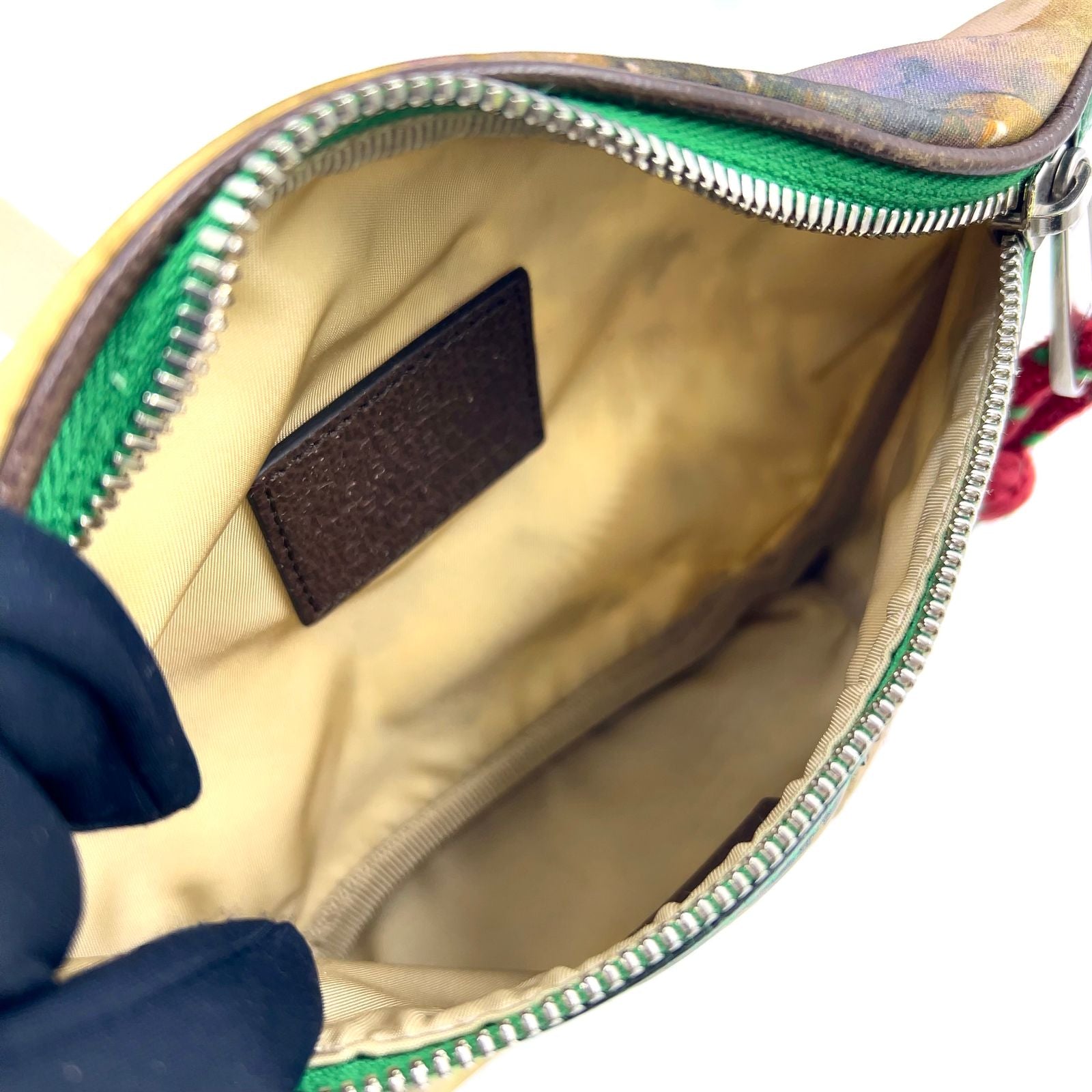 Gucci The North Face Leather Nylon Green Beige Belt Bag Silver
