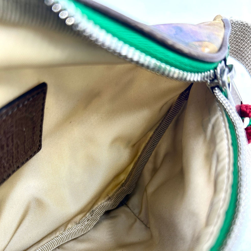 Gucci The North Face Leather Nylon Green Beige Belt Bag Silver