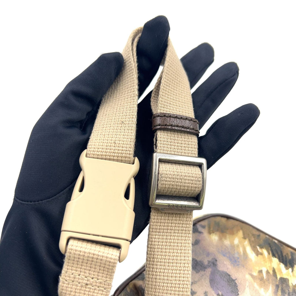 Gucci The North Face Leather Nylon Green Beige Belt Bag Silver