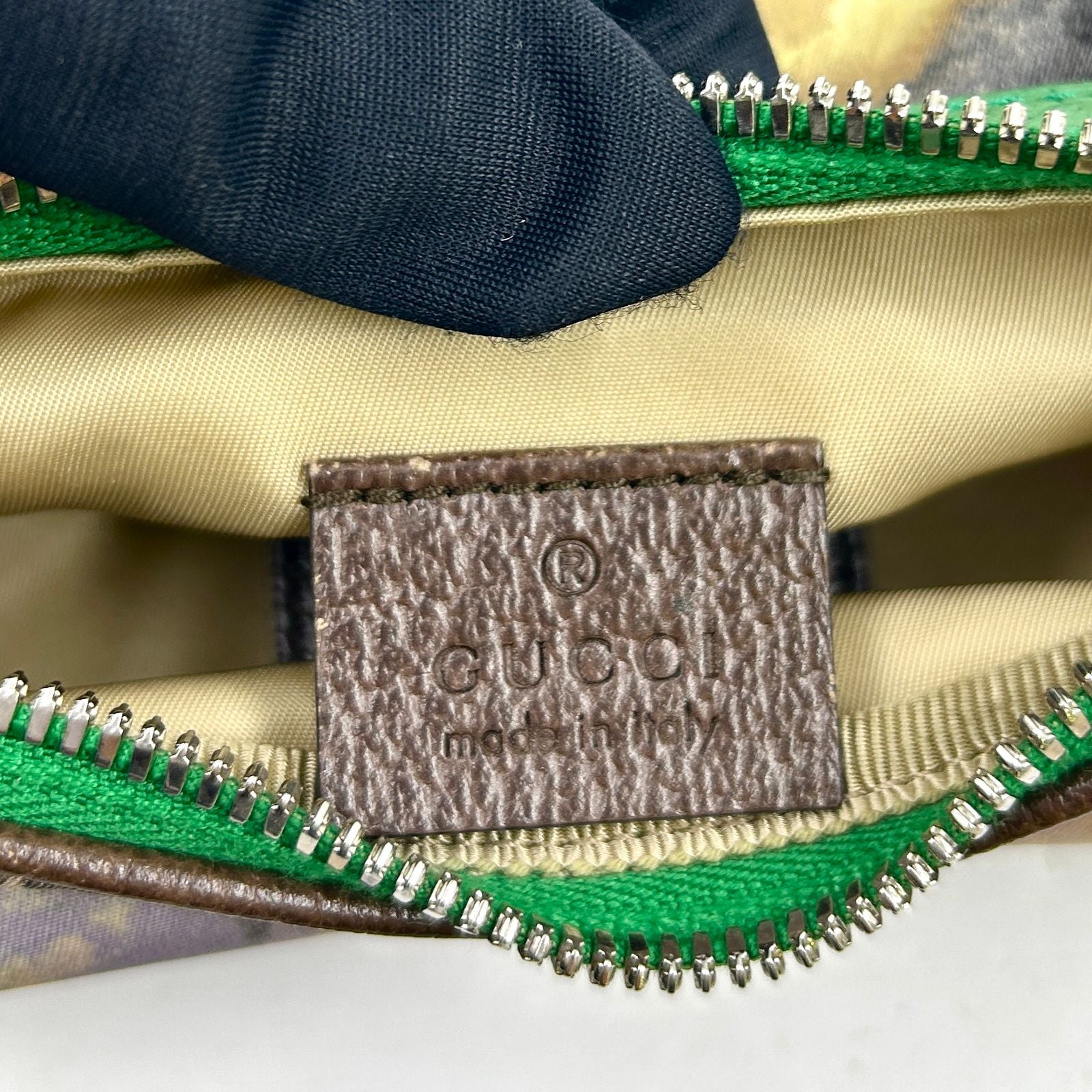 Gucci The North Face Leather Nylon Green Beige Belt Bag Silver