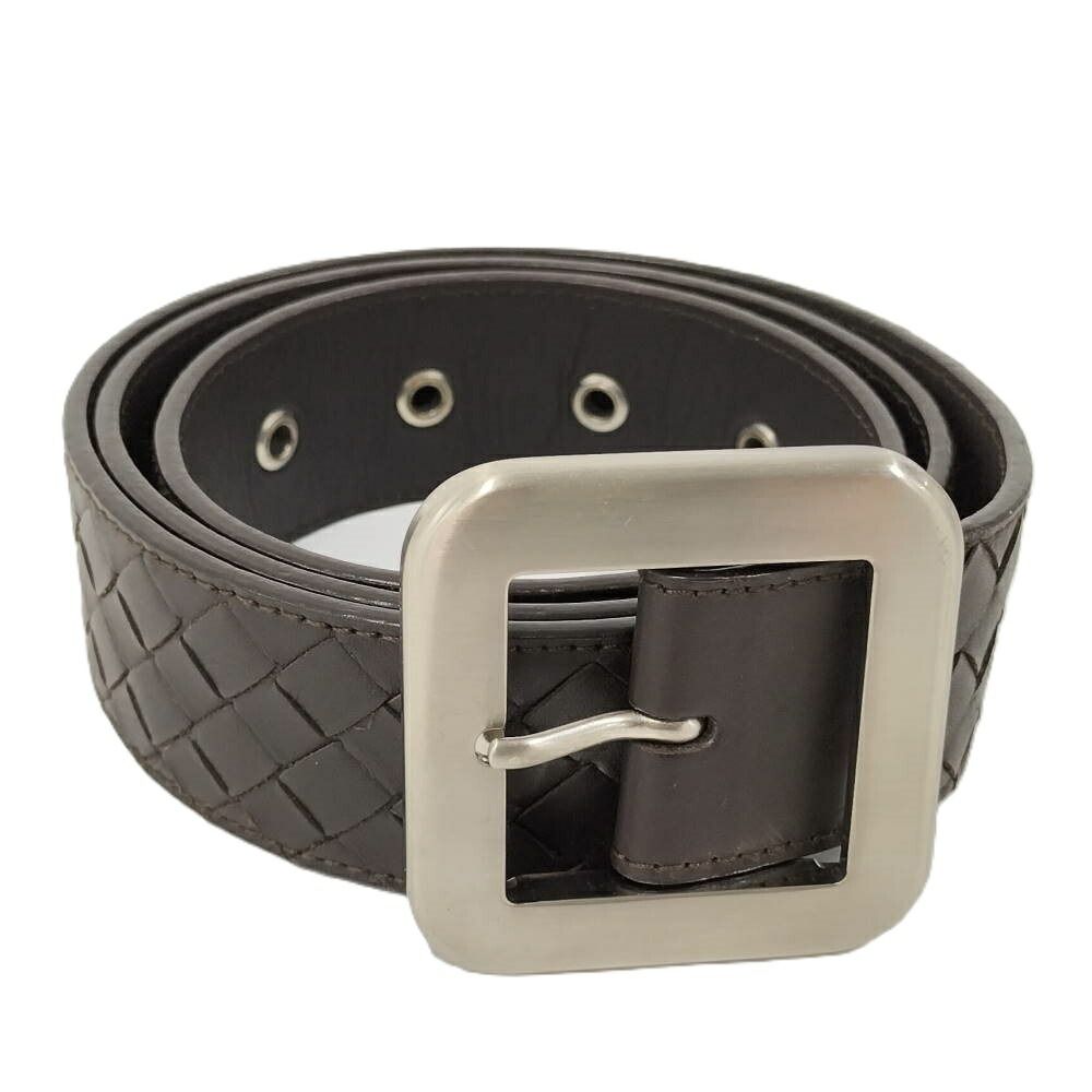 Bottega Veneta Intrecciato Belt Leather Dark Brown Silver