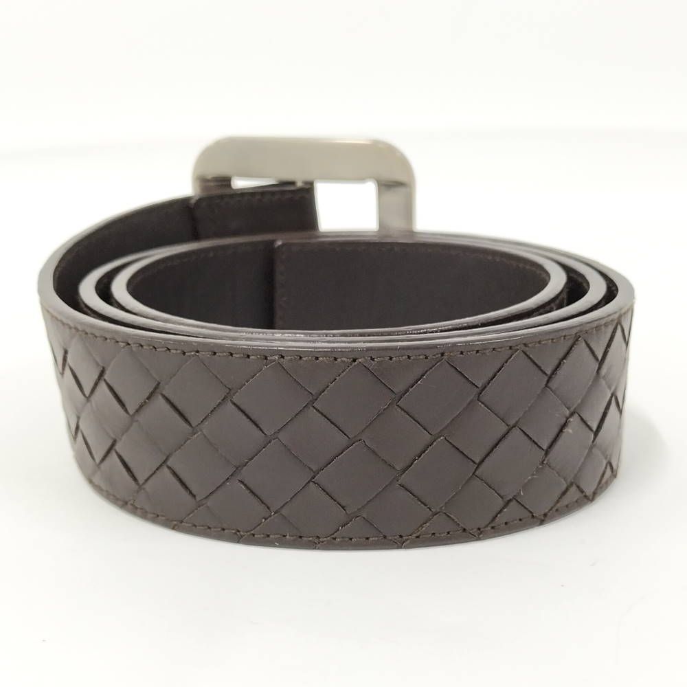 Bottega Veneta Intrecciato Belt Leather Dark Brown Silver