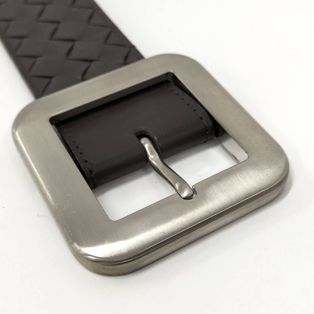 Bottega Veneta Intrecciato Belt Leather Dark Brown Silver