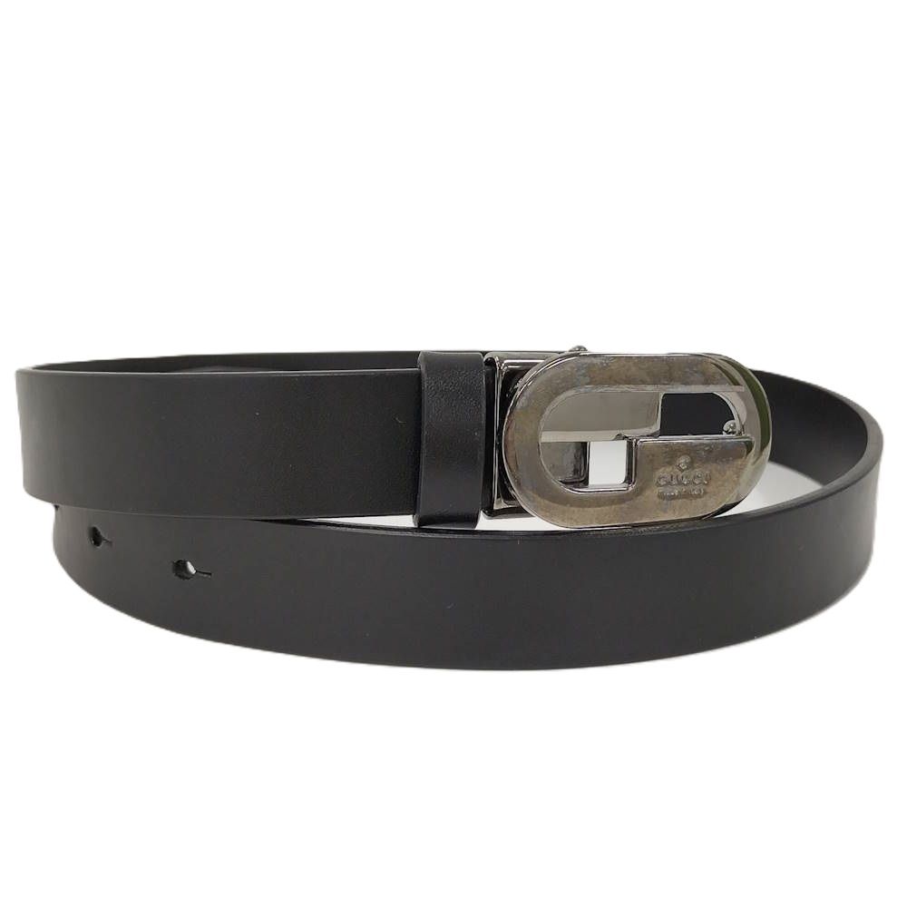Gucci Belt Interlocking Leather Black Silver 70.28