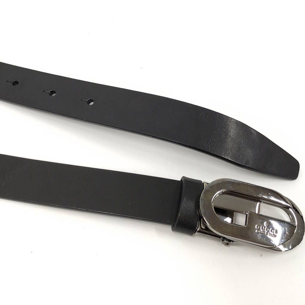 Gucci Belt Interlocking Leather Black Silver 70.28