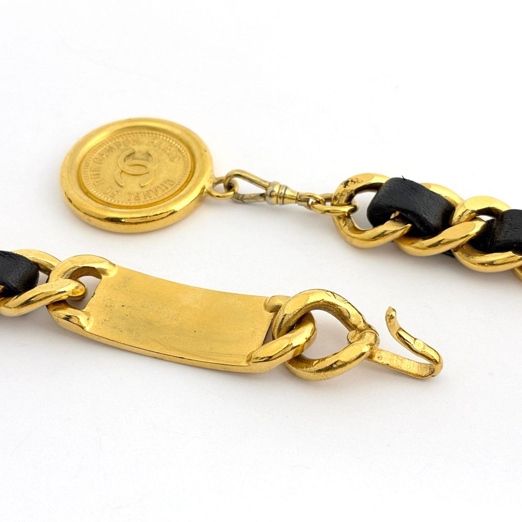 Chanel CC Logo Chain Belt Leather Gold Black
