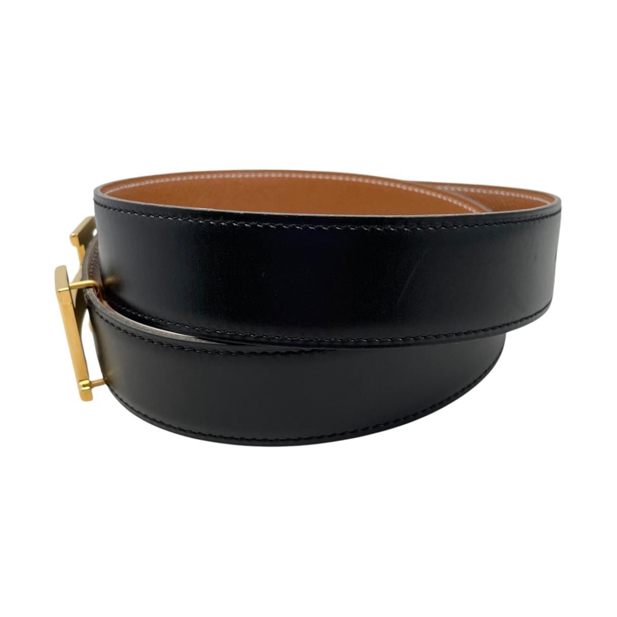 Hermes Belt Constance Leather Logo Black Gold Brown