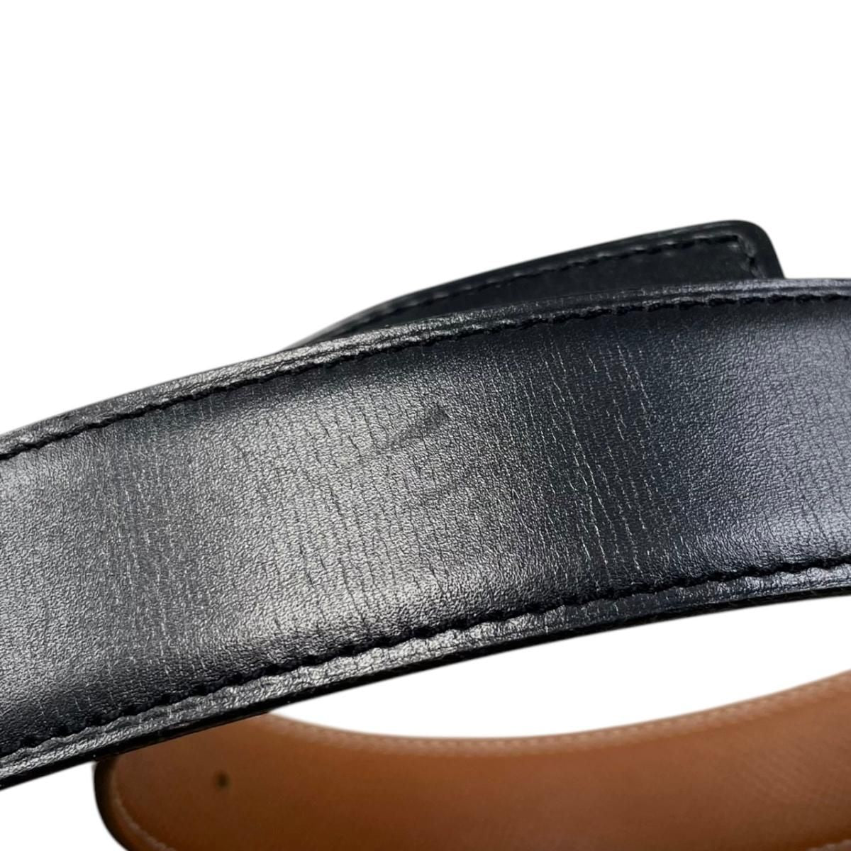 Hermes Belt Constance Leather Logo Black Gold Brown