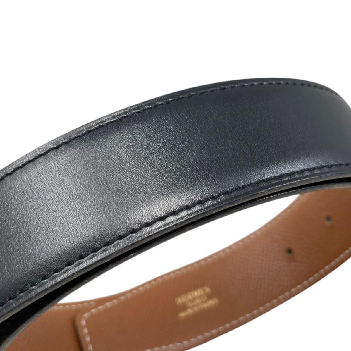 Hermes Belt Constance Leather Logo Black Gold Brown