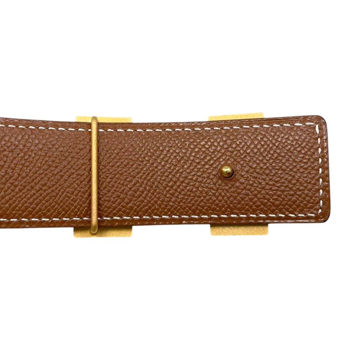 Hermes Belt Constance Leather Logo Black Gold Brown