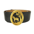 Hermes Horse Buckle Reversible Belt Vintage Black Brown Gold