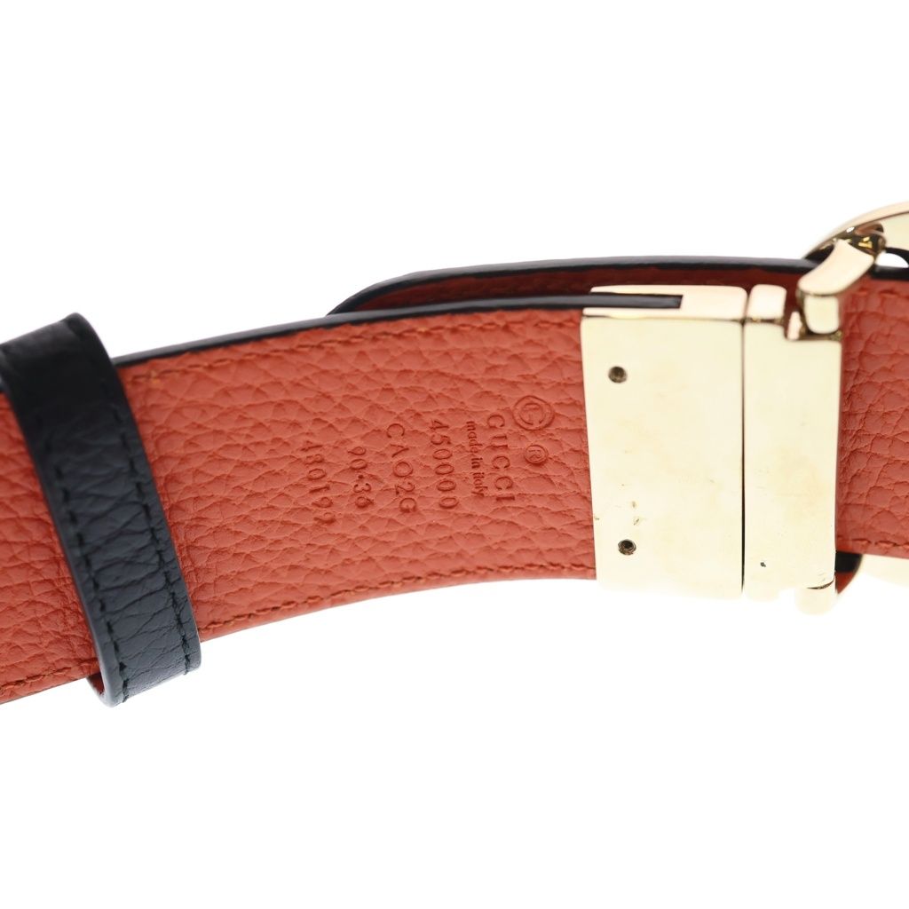 Gucci GG Supreme Reversible Belt Black Orange Leather Gold