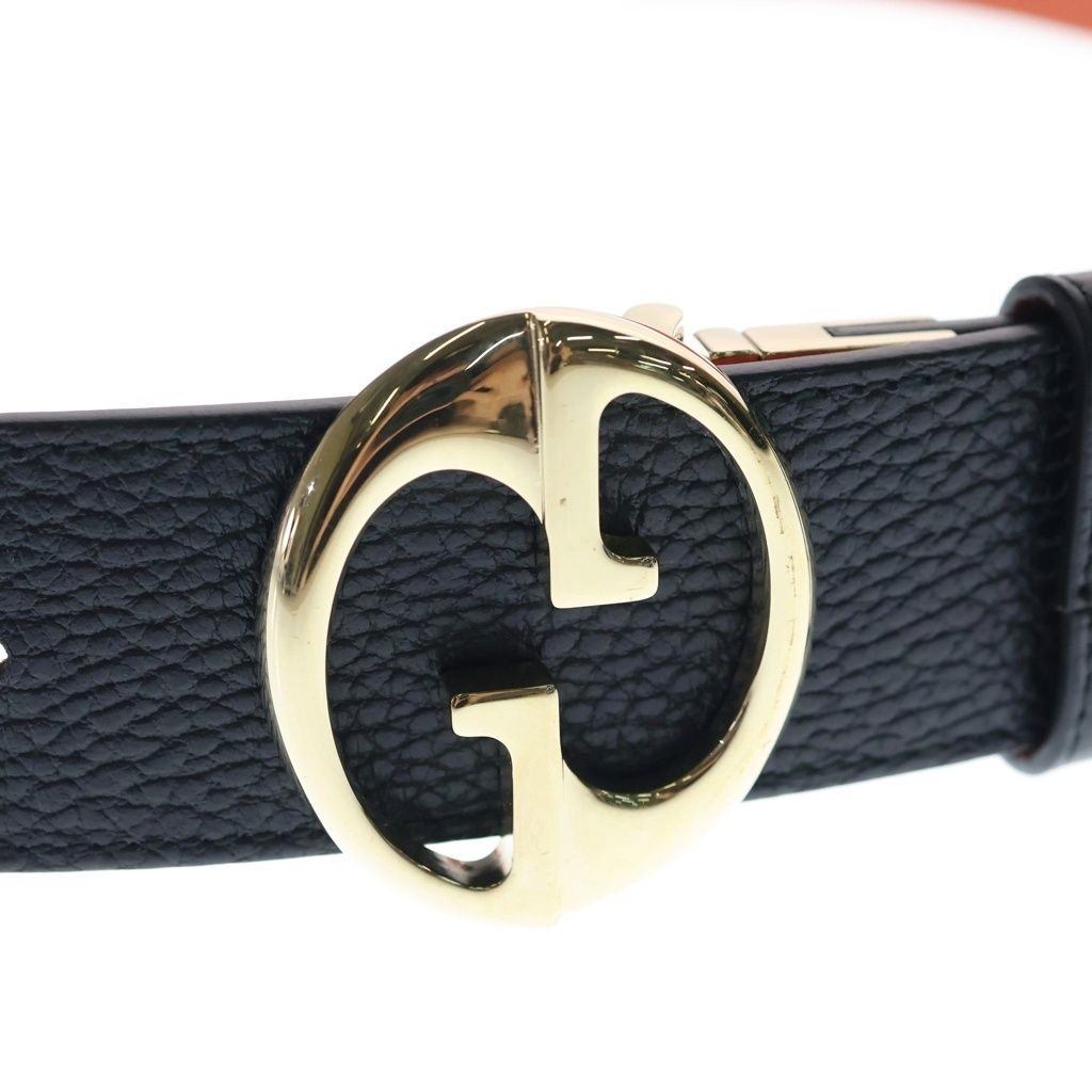 Gucci GG Supreme Reversible Belt Black Orange Leather Gold