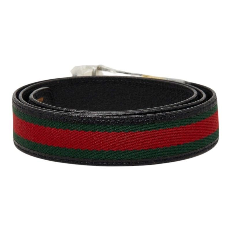 Gucci Sherry Line GG Logo Buckle Belt Black Green Red Leather