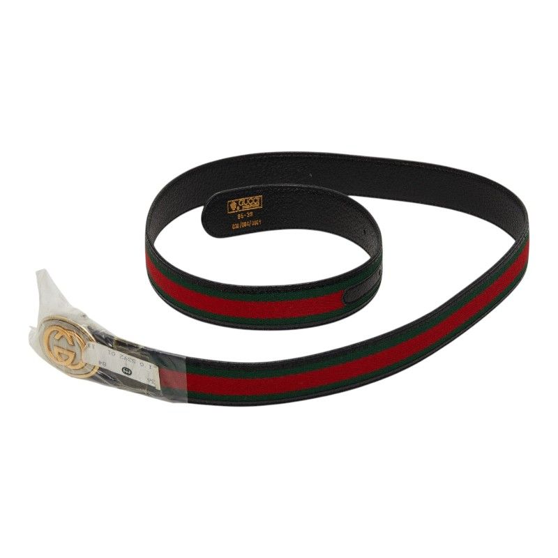 Gucci Sherry Line GG Logo Buckle Belt Black Green Red Leather