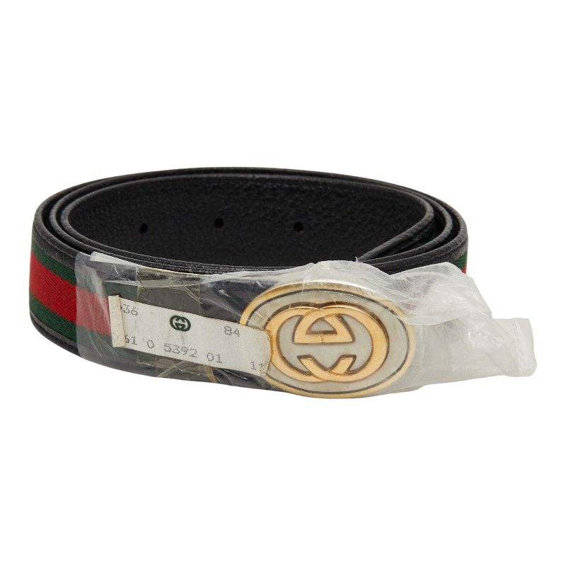 Gucci Sherry Line GG Logo Buckle Belt Black Green Red Leather