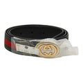 Gucci Sherry Line GG Logo Buckle Belt Black Green Red Leather