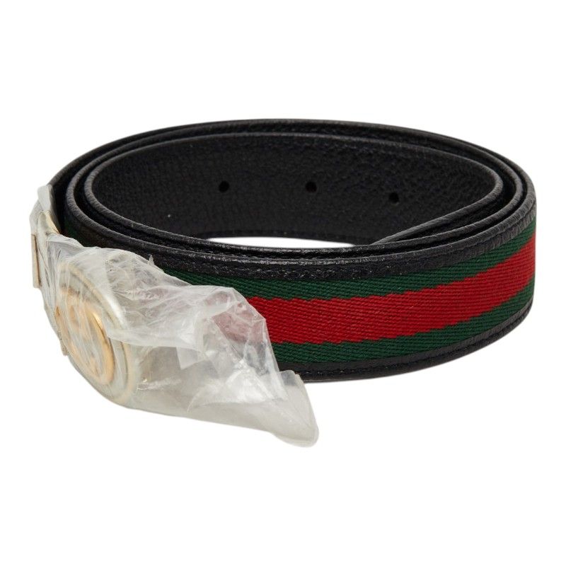 Gucci Sherry Line GG Logo Buckle Belt Black Green Red Leather