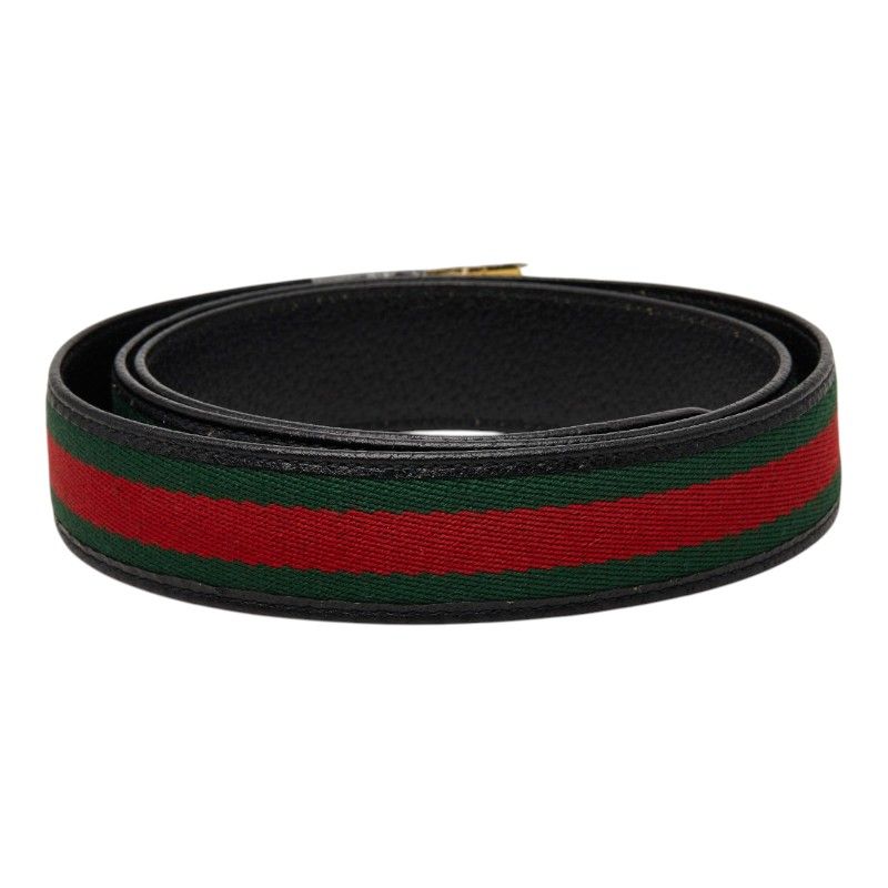 Gucci Sherry Line GG Logo Buckle Belt Black Green Red Leather