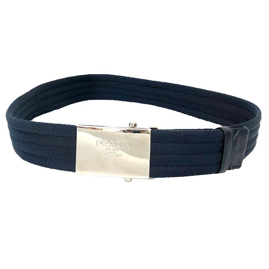 Prada Belt 80 32 Navy Silver Buckle