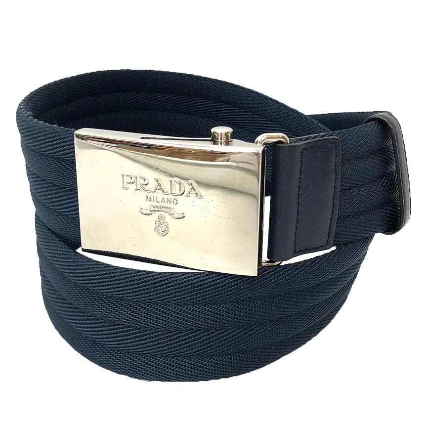 Prada Belt 80 32 Navy Silver Buckle