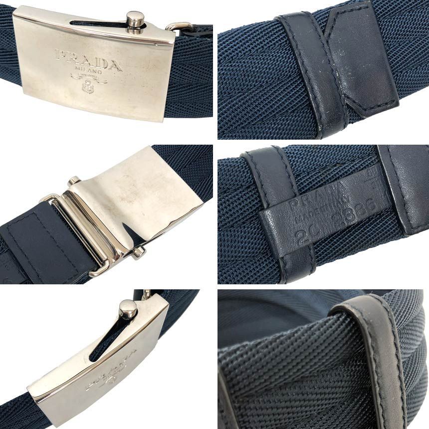 Prada Belt 80 32 Navy Silver Buckle