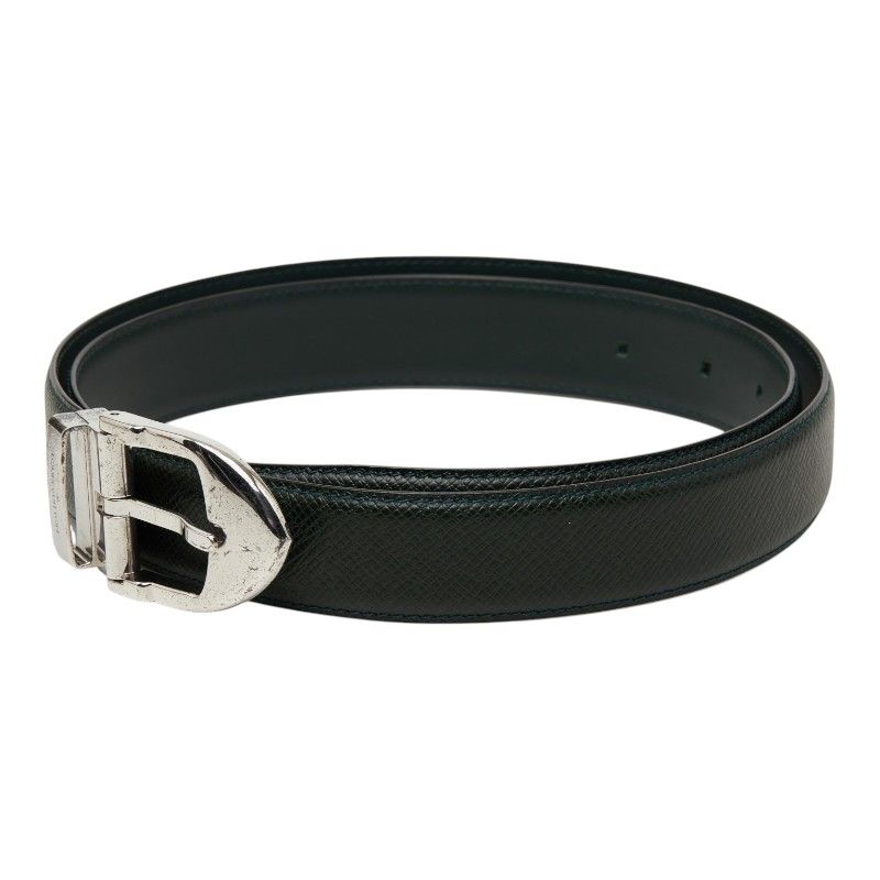 Louis Vuitton Taiga Ceinture Plain Belt Dark Green Silver Leather