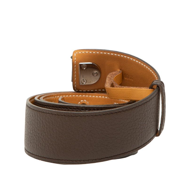 Hermes 85 Brown Silver Leather Belt